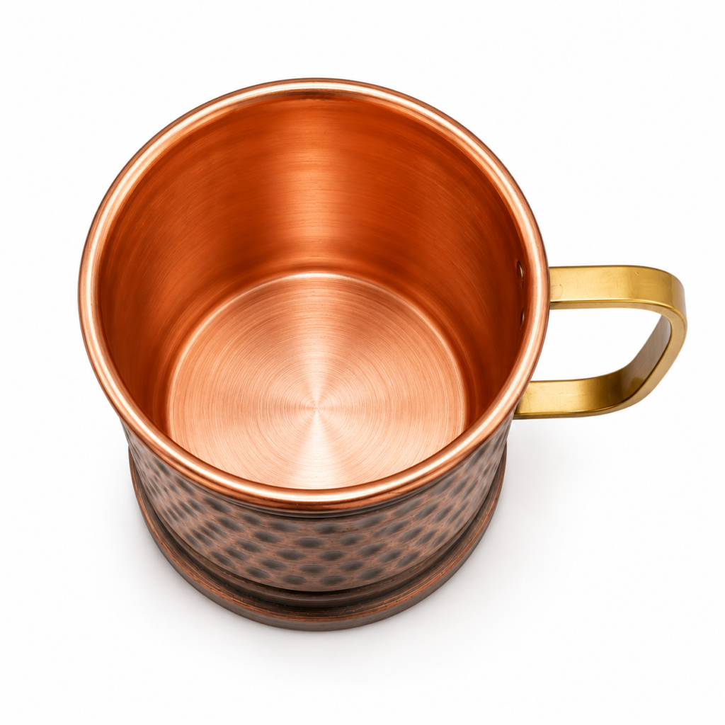 Top View of Pure Copper Mug Showing Smooth Copper Interior and Brass Handle