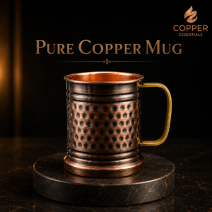 Pure Copper Mug Hammered Finish with Brass Handle by Copper Essentials