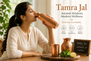a girl drinking water with copper water bottles