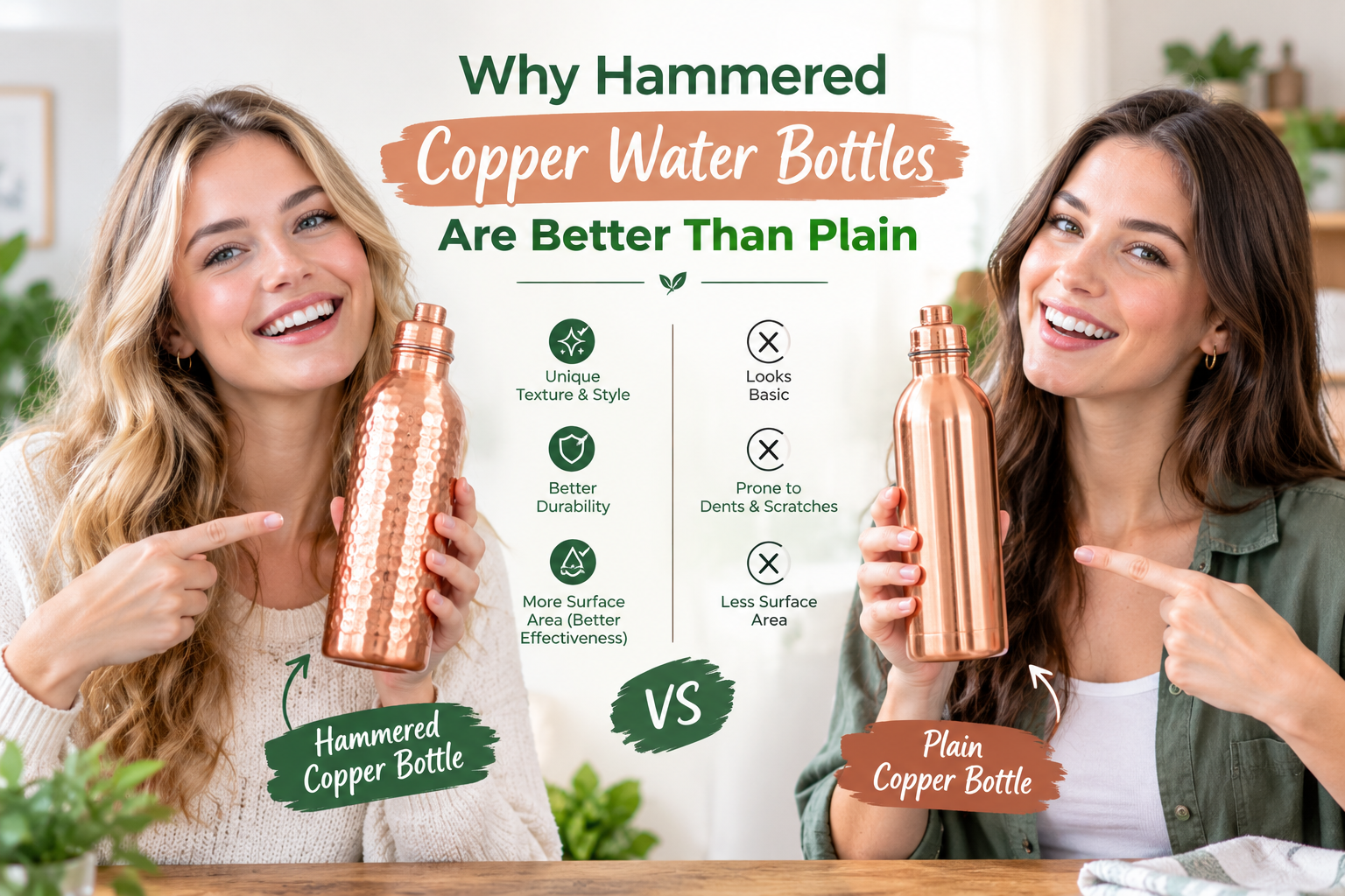 Hammered Copper Water Bottles vs Plain copper water bottle