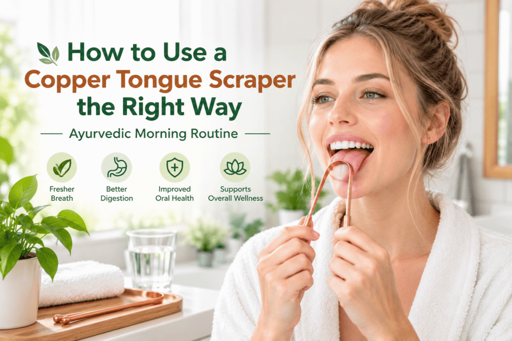she is using a Copper Tongue Scraper